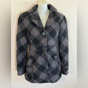 Aeropostale Black & Grey Plaid Peacoat Size XS